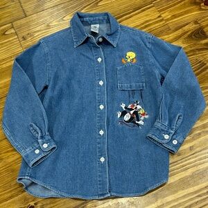 Vintage Warner Bros Kids Medium 100% Cotton Tom & Jerry Button Down